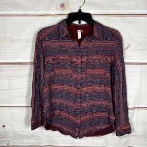 Pilcro Textured Button Down Shirt Women Small Multicolor Stripe Metallic Shimmer